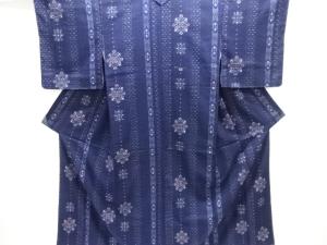 未使用品　縞に華紋織出し手織り紬着物